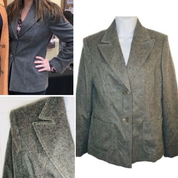 Olsen Europe Work Blazer Classic Virgin Wool Gray 8 - Picture 1 of 12